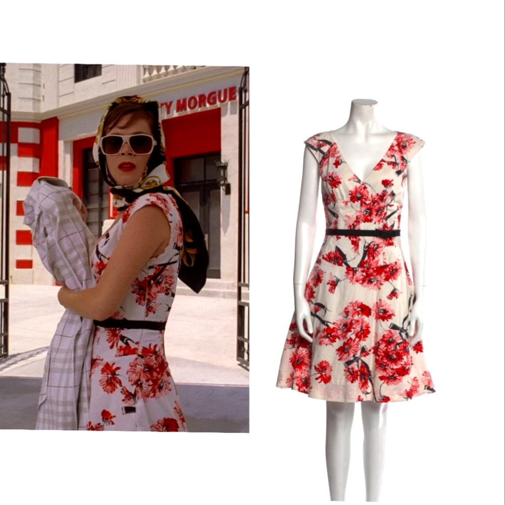 Pushing Daisies Chuck Karen Millen Cotton White Red Floral Corset A-Line Dress 6